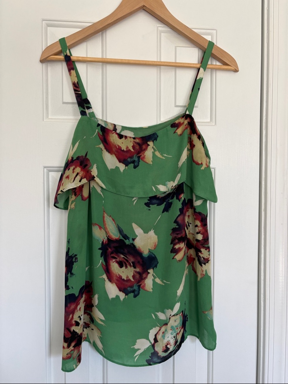 CAbi Green Floral Ruffle Cami